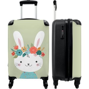 NoBoringSuitcases.com® Kinderkoffer - Carry on luggage - Trolley - Konijn - Bloemen - Illustratie - Stippen - Handbagage koffer 55x35x25