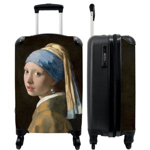 NoBoringSuitcases.com - Koffer Meisje met de parel - Past binnen 55x40x20 cm en 55x35x25 cm - Reisbenodigdheden flightcase - Trolley handbagage reistassen - Valiezen met wieltjes volwassenen - Reiskoffer op wielen reistrolley - Rolkoffer lichtgewicht