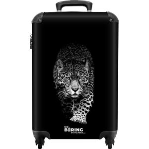 NoBoringSuitcases.com® - Koffer zwart - Zwarte luipaard - 55x35x25