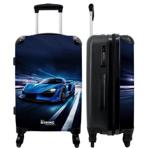 NoBoringSuitcases.com© Kinderkoffer Auto - Blau - Jungen - Kind 67 cm - 72 L, 4 Rollen, Mittelgroßer Reisetasche mit Rollen für 20kg, Kinderkoffer