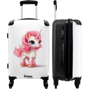 NoBoringSuitcases.com - Grote koffer roze - Kinderkoffer eenhoorn meisjes - Reiskoffer met 4 wielen - Trolley op wieltjes 60 liter - Rolkoffer groot kinderen - Ruimbagage valies 20kg - Bagagetrolley middelgroot - Suitcase large TSA slot - Hardcase XL