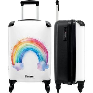 NoBoringSuitcases.com - Wit kinderkoffer regenboog - Past binnen 55x40x20 cm en 55x35x25 cm - Handbagage koffertje baby - Trolley op wieltjes - Witte reistas - Hardcase reiskoffer met wielen - Rolkoffer - Kindertrolley meisje - Kleine koffer kinderen