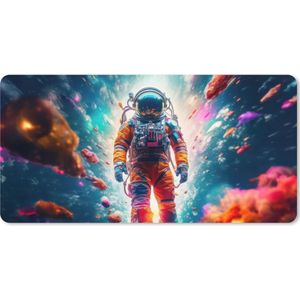 Muismat XXL - Bureau onderlegger - Bureau mat - Astronaut - Neon - Meteoriet - Neon - 90x45 cm - XXL muismat - Geschikt voor Gaming Muis en Gaming PC set-up