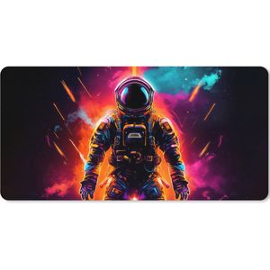 Muismat XXL - Bureau onderlegger - Bureau mat - Astronaut - Neon - Gaming - Ruimte - 90x45 cm - XXL muismat - Geschikt voor Gaming Muis en Gaming PC set-up