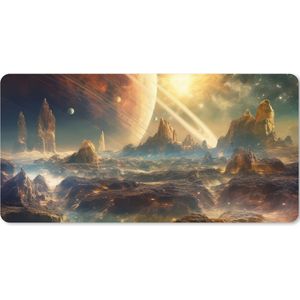 Muismat XXL - Bureau onderlegger - Bureau mat - Gebergte - Planeet - Ruimte - Sterren - 90x45 cm - XXL muismat - Geschikt voor Gaming Muis en Gaming PC set-up