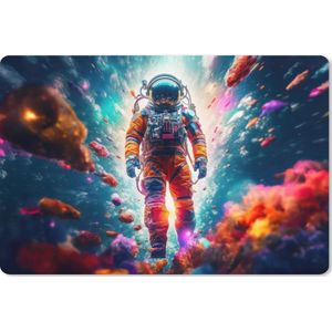 Muismat XXL - Bureau onderlegger - Bureau mat - Astronaut - Neon - Meteoriet - Neon - 90x60 cm - XXL muismat - Geschikt voor Gaming Muis en Gaming PC set-up
