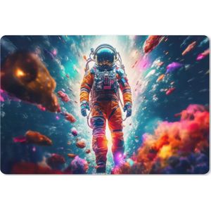 Muismat XXL - Bureau onderlegger - Bureau mat - Astronaut - Neon - Meteoriet - Neon - 120x80 cm - XXL muismat - Geschikt voor Gaming Muis en Gaming PC set-up