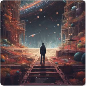 Muismat XXL - Bureau onderlegger - Bureau mat - Buitenaards - Astronaut - Planeten - Ruimte - 60x60 cm - XXL muismat - Geschikt voor Gaming Muis en Gaming PC set-up
