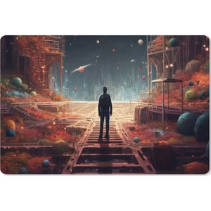 Muismat XXL - Bureau onderlegger - Bureau mat - Buitenaards - Astronaut - Planeten - Ruimte - 90x60 cm - XXL muismat - Geschikt voor Gaming Muis en Gaming PC set-up