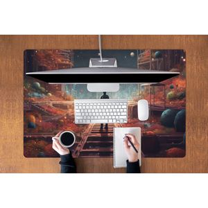 Muismat XXL - Bureau onderlegger - Bureau mat - Buitenaards - Astronaut - Planeten - Ruimte - 120x80 cm - XXL muismat - Geschikt voor Gaming Muis en Gaming PC set-up
