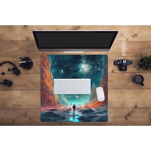 Muismat XXL - Bureau onderlegger - Bureau mat - Bergen - Ruimte - Planeten - Astronaut - 60x60 cm - XXL muismat - Geschikt voor Gaming Muis en Gaming PC set-up