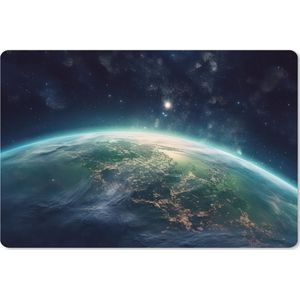 Muismat XXL - Bureau onderlegger - Bureau mat - Aarde - Ruimte - Sterren - Landschap - 120x80 cm - XXL muismat - Geschikt voor Gaming Muis en Gaming PC set-up
