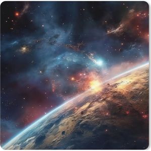 Muismat XXL - Bureau onderlegger - Bureau mat - Heelal - Sterren - Ruimte - Planeet - 60x60 cm - XXL muismat - Geschikt voor Gaming Muis en Gaming PC set-up
