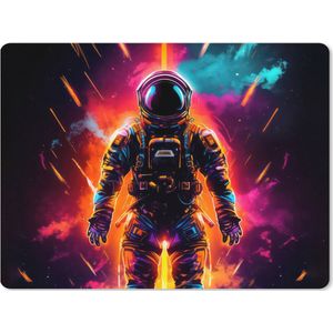 Muismat XXL - Bureau onderlegger - Bureau mat - Astronaut - Neon - Gaming - Ruimte - 80x60 cm - XXL muismat - Geschikt voor Gaming Muis en Gaming PC set-up