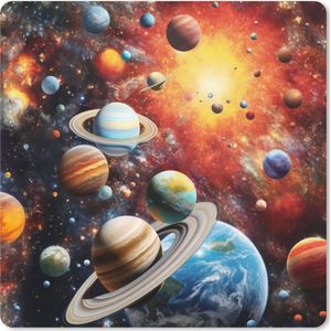 Muismat XXL - Bureau onderlegger - Bureau mat - Planeten - Heelal - Neon - Ruimte - 40x40 cm - XXL muismat - Geschikt voor Gaming Muis en Gaming PC set-up