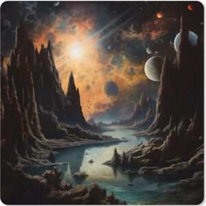 Muismat XXL - Bureau onderlegger - Bureau mat - Gebergte - Rafijn - Rivier - Planeten - 80x80 cm - XXL muismat - Geschikt voor Gaming Muis en Gaming PC set-up