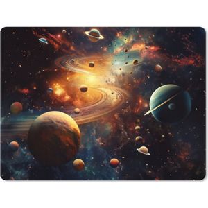 Muismat XXL - Bureau onderlegger - Bureau mat - Melkweg - Ruimte - Neon - Planeten - 80x60 cm - XXL muismat - Geschikt voor Gaming Muis en Gaming PC set-up