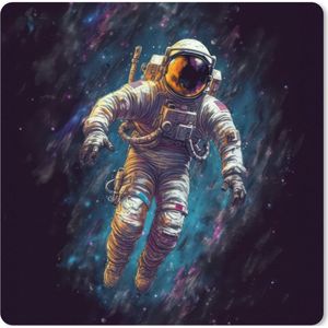 Muismat XXL - Bureau onderlegger - Bureau mat - Ruimte - Neon - Astronaut - Sterren - 50x50 cm - XXL muismat - Geschikt voor Gaming Muis en Gaming PC set-up