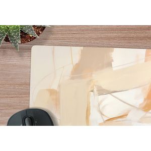 Muismat XXL - Bureau onderlegger - Bureau mat - Abstract - Beige - Oranje - Kunst - Modern - 50x50 cm - XXL muismat