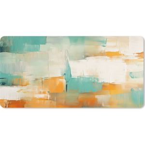 Muismat XXL - Bureau onderlegger - Bureau mat - Kunst - Abstract - Blauw - Wit - 100x50 cm - XXL muismat