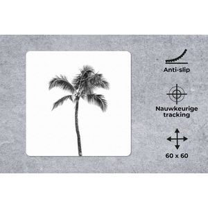 Muismat XXL - Bureau onderlegger - Bureau mat - Palmboom - Tropisch - Zwart wit - 60x60 cm - XXL muismat