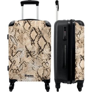 NoBoringSuitcases.com - Grote koffer - Slangenprint - Beige - Reiskoffer met 4 wielen - Trolley op wieltjes - Rolkoffer groot - 60 liter - Ruimbagage valies 20kg - Valiezen voor volwassenen