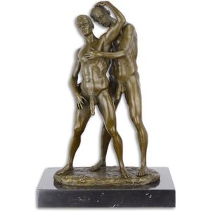 EEN EROTISCH BRONZEN BEELDHOUWWERK VAN TWEE MANNELIJKE NAAKTEN, AN EROTIC BRONZE SCULPTURE OF TWO MALE NUDES