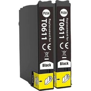 Inktcartridges Geschikt voor Epson T0615 / 0611 | Multipack van 2x Zwart Geschikt voor Epson Stylus D68 (Photo) - D88 (Plus) - DX3800 (Plus) - DX3850 (Plus) - DX4200 - DX4250 - DX4800 (Plus) - DX4850 (Plus) - Inktpatronen - Inkt