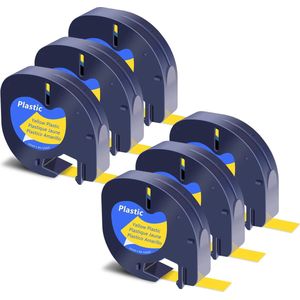 Label Tape Geschikt voor Dymo 91202 - Zwart op Geel - 12 mm x 4 m - 5 Stuks