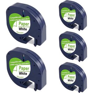 Label - Tape Geschikt voor Dymo 91204 - Zwart op Groen - 12 mm x 4 m - 5 Stuks
