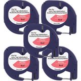 Dymo - 91203 - Label Tape - Zwart op Rood - 12 mm x 4 m - 5 stuks - Geschikt voor: 109-XR 2000 LT-100H LT-100T QX50 XM XR
