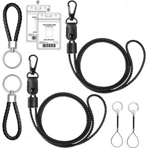 4-Delig Set Nek en Pols Lanyard Sleutelhanger Keycord met Badgehouder - Universeel Telefoonkoord/Telefoonketting - Pashouder/Kaarthouder met Keykoord - Houder voor Kaart/Sleutels - Telefoon/GSM Koord - Sleutelkoord -Transparant ID Pashouder Ketting