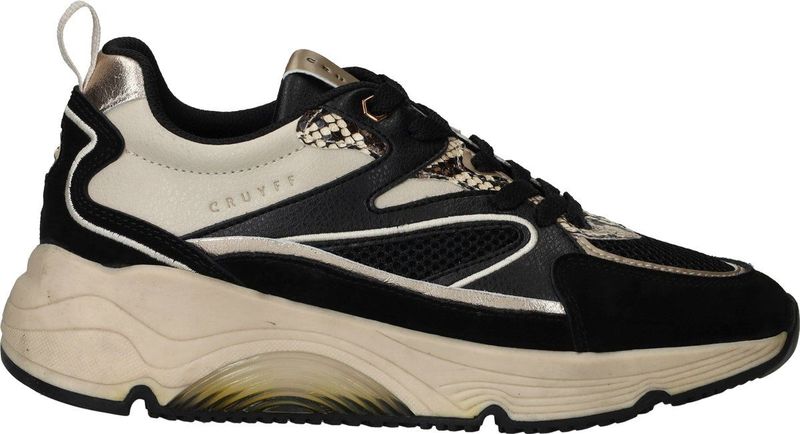 Cruyff - Madina - Sneakers - Zwart - Leer en Mesh - Goudkleurige Accenten