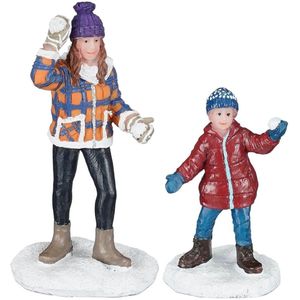 Luville - Molendam - Kerstversiering - Snowball fight vrouwen en kind - 2 stuks