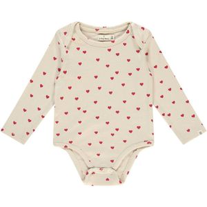 A Tiny Story - Romper - Hartjesprint - Ecru/Rood