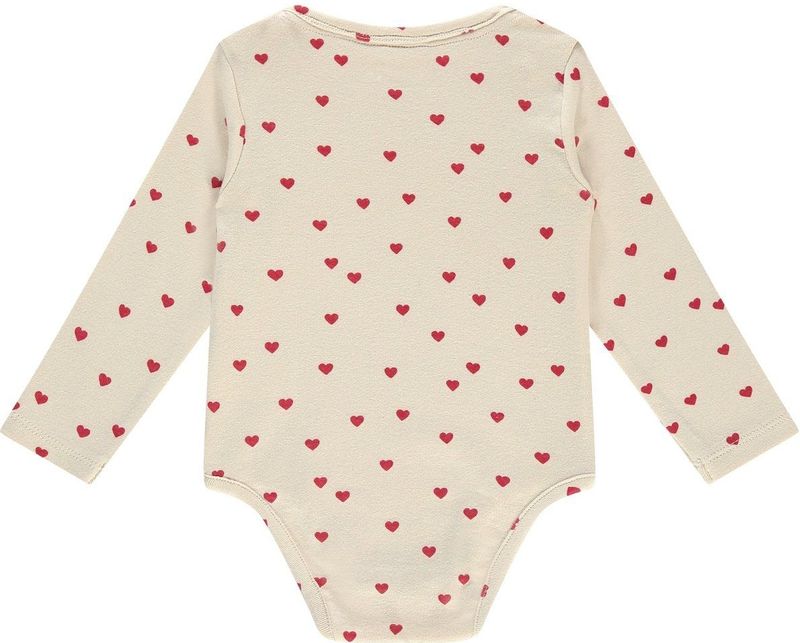 A Tiny Story - Romper - Hartjesprint - Ecru/Rood