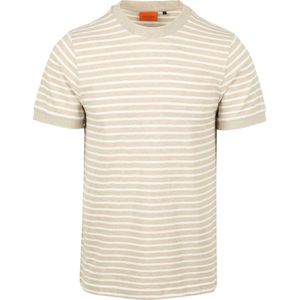 Suitable - Isaac Stripe Piqué - T-shirt - Beige - Modern-fit - Katoen - Korte Mouw
