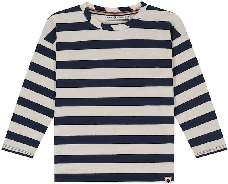 Stains & Stories - T-shirt - Blauw - Gestreept