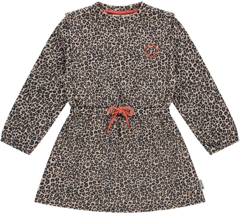 Stains&Stories - Jurk - Bruin - Katoen met Elastaan - Korte Mouwen