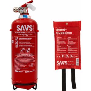 SAVS® Brandblus box - Schuim Middel - Brandblusser schuim 2 liter & Blusdeken 100x100cm - Blusrating 5A 34B - Met montagebeugel & ophangoog - Schuimblusser & Branddeken voor o.a. thuis & bedrijf