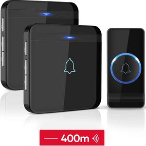 SAVS Draadloze Deurbel - Zwart - Waterdicht - Bereik 400 Meter - 2 Ontvangers