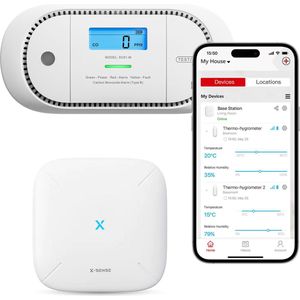 X-Sense Slimme koolmonoxidemelder bundel met WiFi - 1 XC01-M CO melder en 1 SBS50 Base Station - Link+ Pro - Werkt via app - Draadloos RF koppelbaar - LCD Display