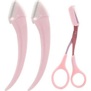 Wenkbrauwschaar I Wenkbrauwschaartje I Wenkbrauw Kam I Schaar en Trimmer I Met 2 Wenkbrauwmesjes I Roze