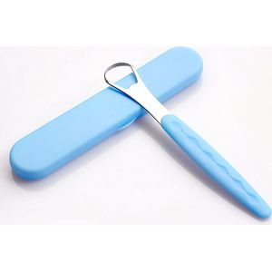 Luxe Tongschraper met Case I RVS Tongschrapers I Hygiënische Tongreinigers I Antislip Siliconen Grip I Blauw