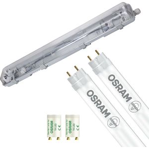 LED Waterdichte TL Armatuur met T8 Buizen - Velvalux Strela - 60cm - Dubbel - Koppelbaar - Waterdicht IP65 - OSRAM - SubstiTUBE Value EM 865 - 15.2W - Helder/Koud Wit 6500K | Vervangt 36W