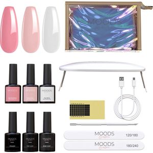 Moods Gellac BIAB Starter Pakket – Milky Pink - Builder in a Bottle – BIAB Nagellak – Inclusief UV/LED Lamp, Bokkepoot, Nagelvijl, Primer, Base en Top Coat
