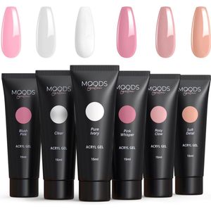 Moods Gellac - Polygel Kleurenset - Nude Roze - Hervul Set - 6 Kleuren - 15ML