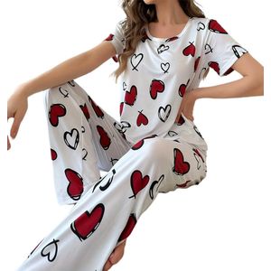 Boncy - Pyjama Set - Wit - Polyester - Hartjesdesign