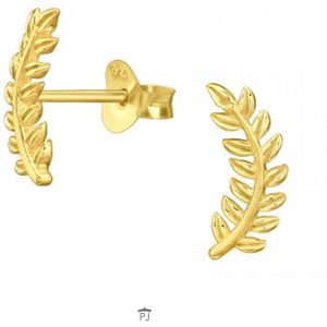 Zilveren Oorbellen - Oorstekers - Gold Plated Oorsteker - Blad