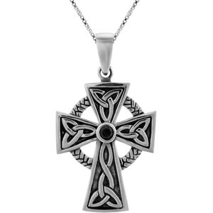 WeLoveSilver - Zilveren Ketting - Hanger Kruis met Zwart Kristal - 925 Sterling Zilver